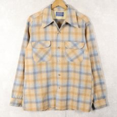 画像1: 70's PENDLETON USA製 チェック柄 ウールオープンカラーシャツ M (1)