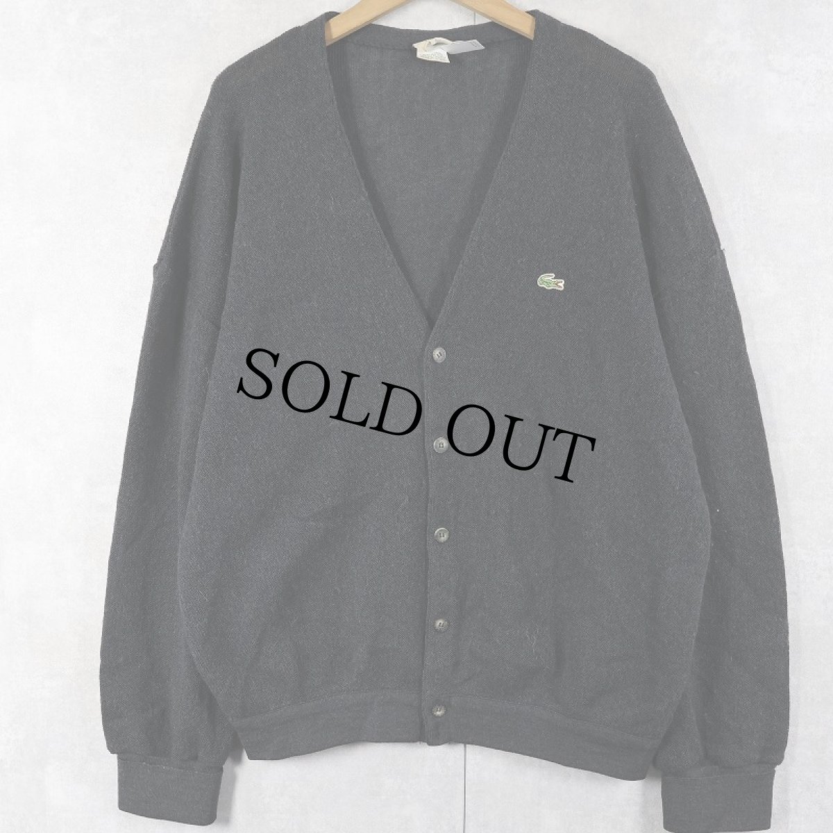 画像1: 90's LACOSTE FRANCE製 ロゴ刺繍 ウールニットカーディガン GRAY SIZE6 (1)