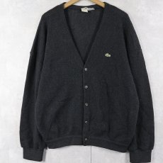 画像1: 90's LACOSTE FRANCE製 ロゴ刺繍 ウールニットカーディガン GRAY SIZE6 (1)