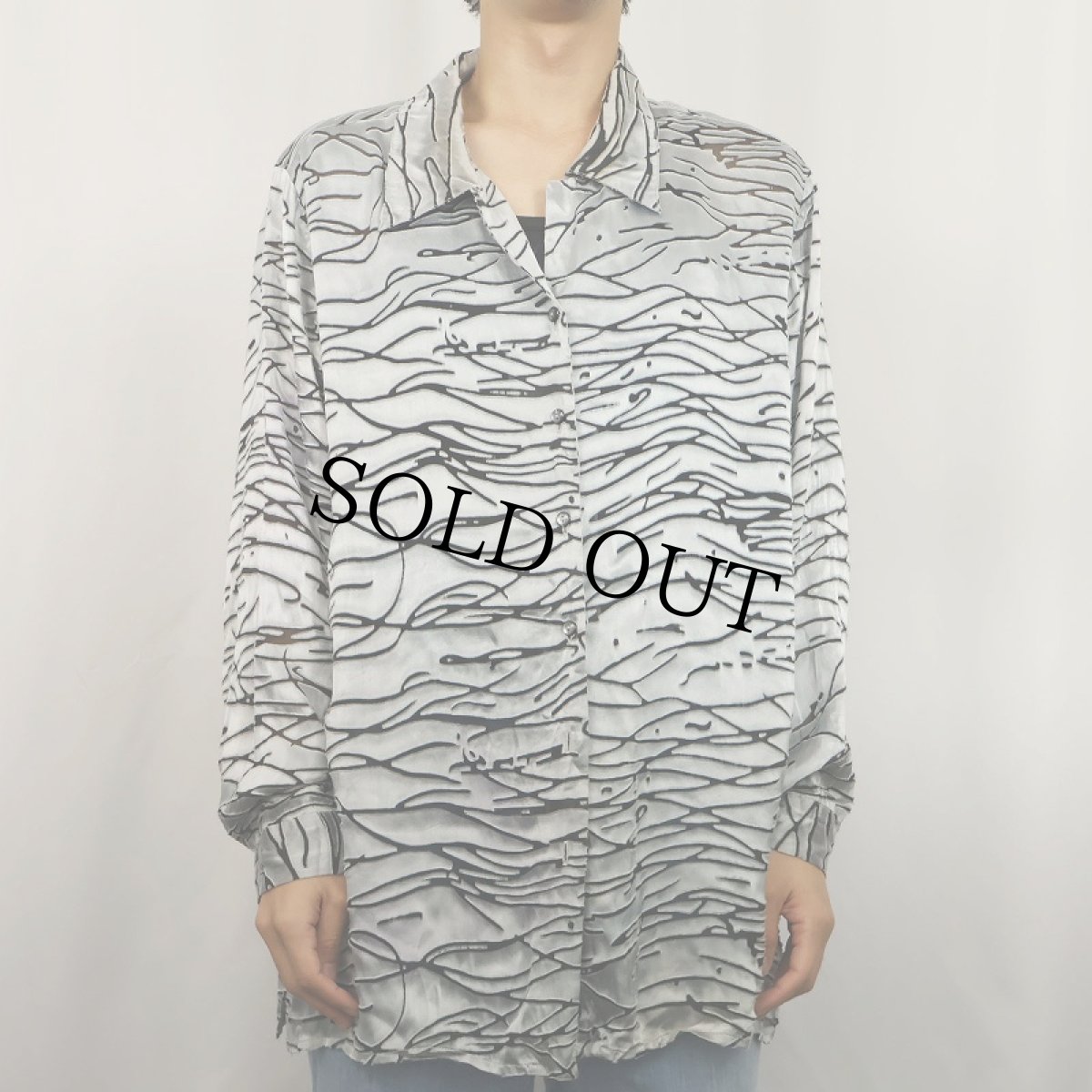 画像2: GANTOS 総柄 レーヨン×シルク シースルー オープンカラーシャツ XL (2)