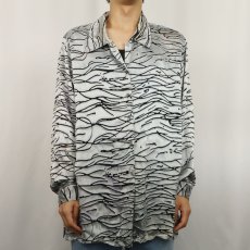 画像2: GANTOS 総柄 レーヨン×シルク シースルー オープンカラーシャツ XL (2)