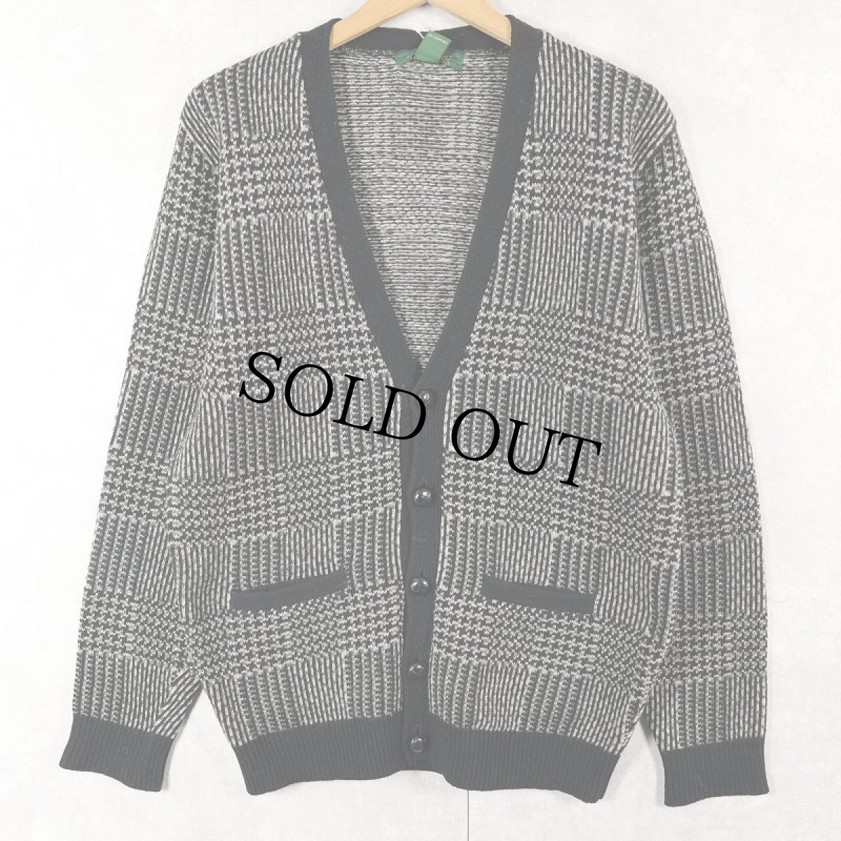 画像1: 90's J.CREW 千鳥柄 ウールニットカーディガン S (1)