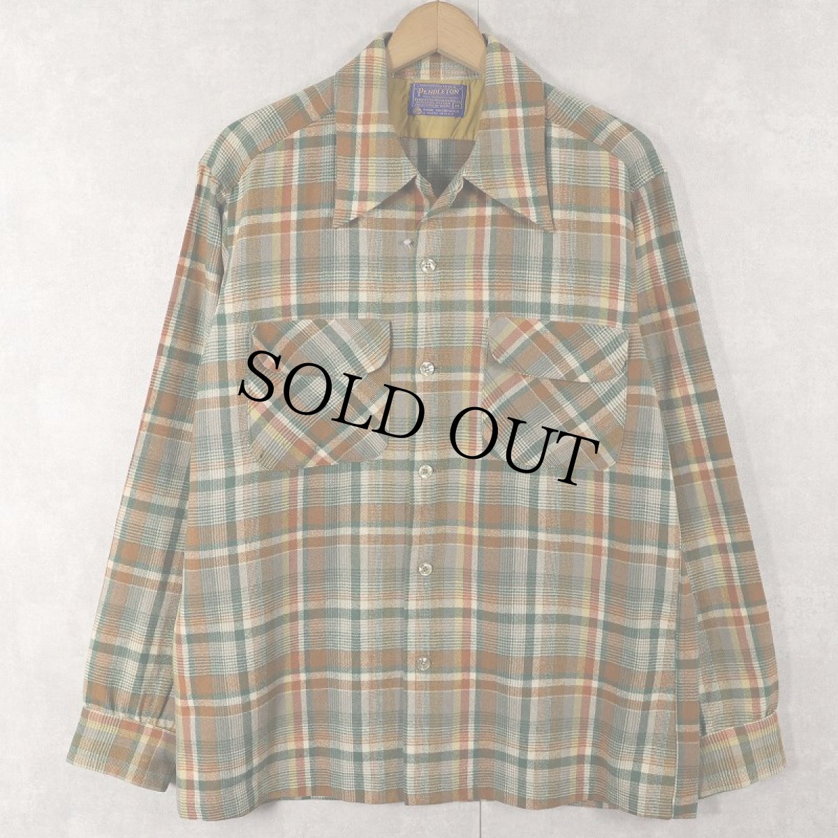 画像1: 70〜80's PENDLETON USA製 チェック柄 ウールオープンカラーシャツ M (1)