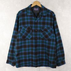 画像1: 60's PENDLETON オンブレーチェック柄 ウールオープンカラーシャツ M (1)