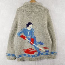 画像1: 60's アイスホッケー柄 カウチンニットジャケット (1)