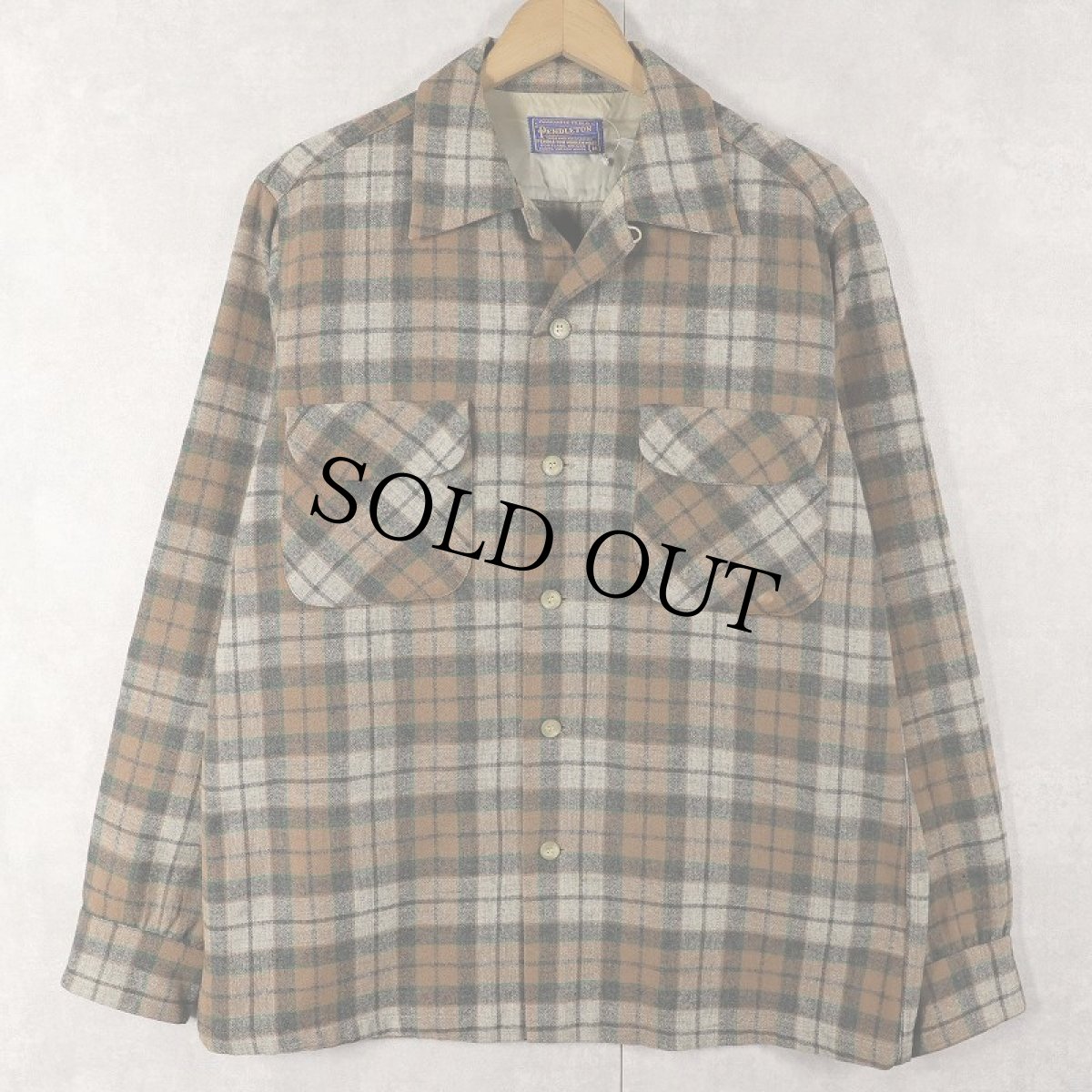 画像1: 50's PENDLETON チェック柄 ウールオープンカラーシャツ M (1)