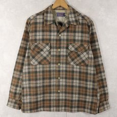画像1: 50's PENDLETON チェック柄 ウールオープンカラーシャツ M (1)