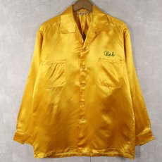 画像2: 60's Weber Bowling Shirt Co. チェーン刺繍 サテンボーリングシャツ L (2)
