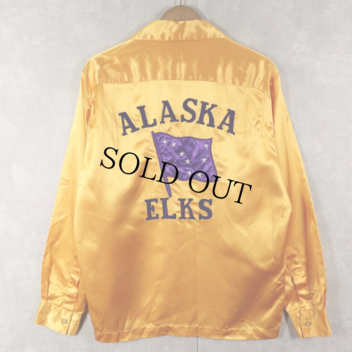 画像1: 70's Bowler's "ALASKA ELKS" チェーン刺繍 サテンボーリングシャツ M (1)