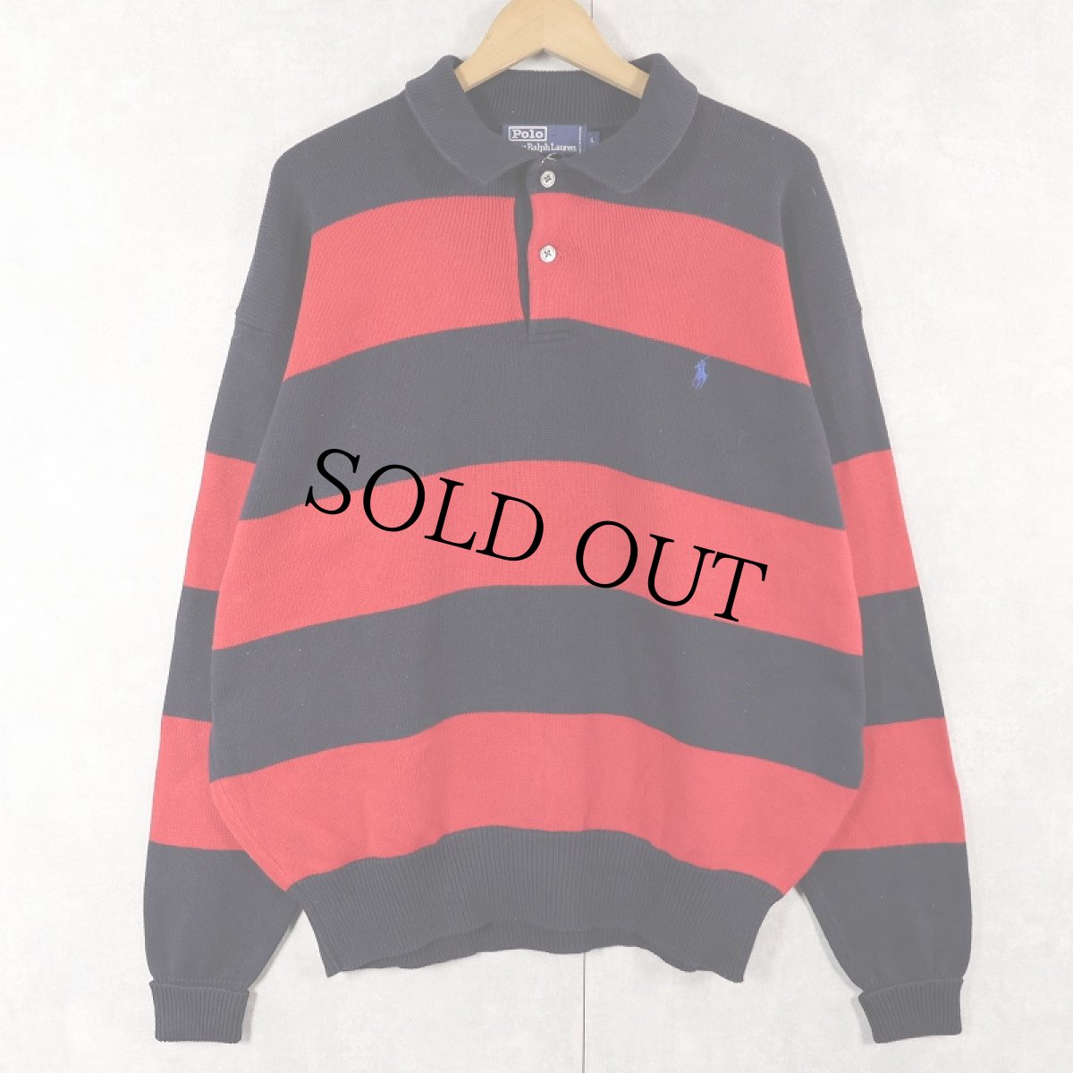 画像1: POLO Ralph Lauren ボーダー柄 コットンニットポロシャツ L (1)