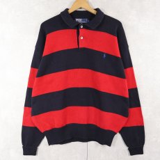 画像1: POLO Ralph Lauren ボーダー柄 コットンニットポロシャツ L (1)