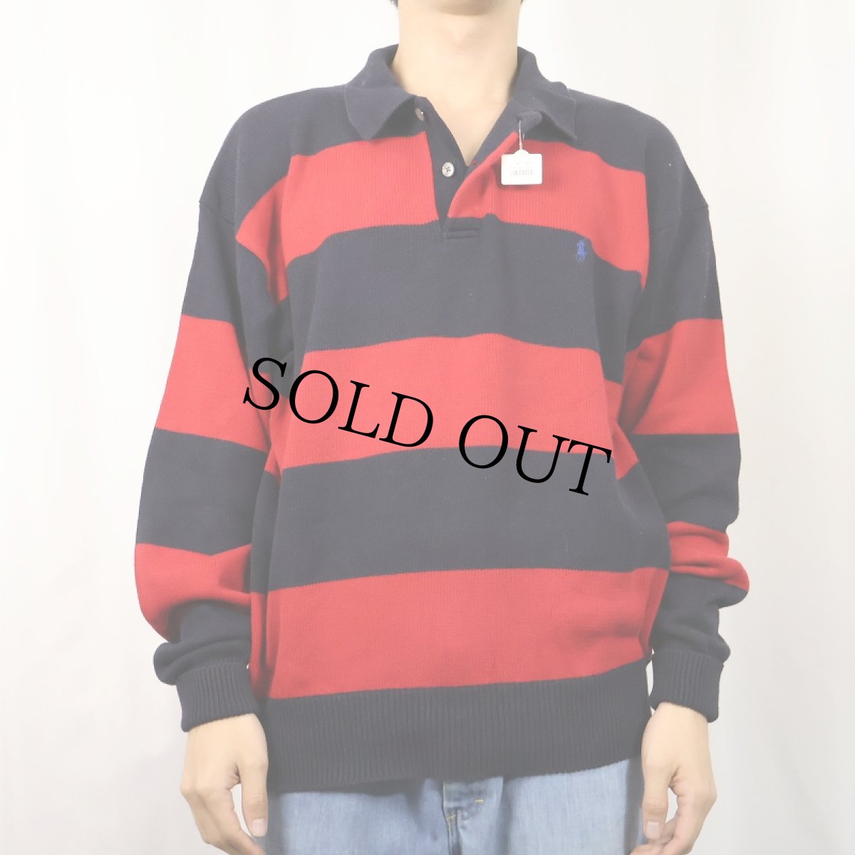 画像2: POLO Ralph Lauren ボーダー柄 コットンニットポロシャツ L (2)