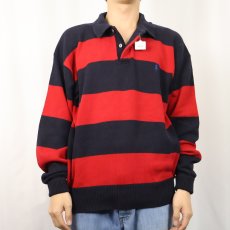 画像2: POLO Ralph Lauren ボーダー柄 コットンニットポロシャツ L (2)