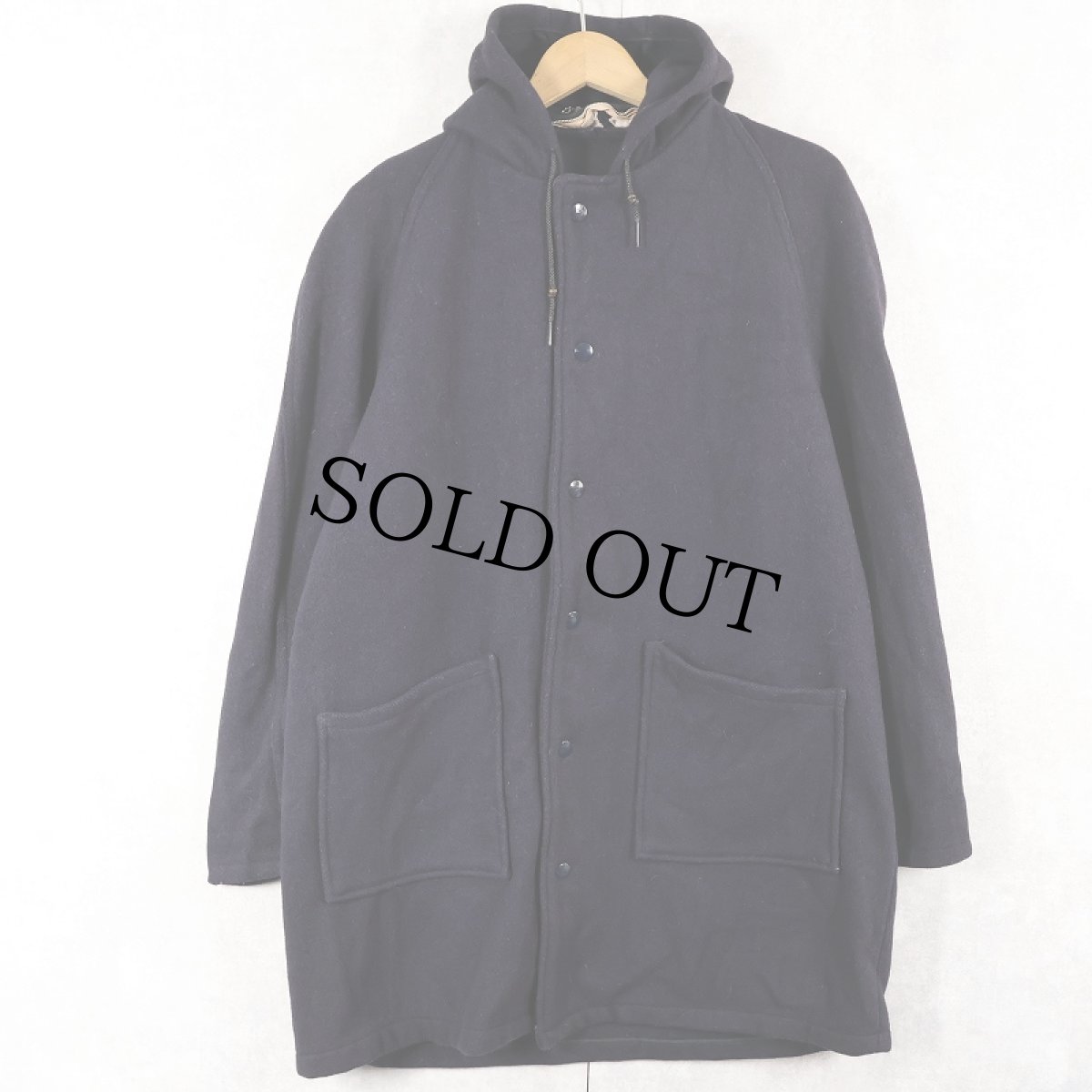 画像1: 〜70's フード付き スナップボタンウールコート NAVY (1)