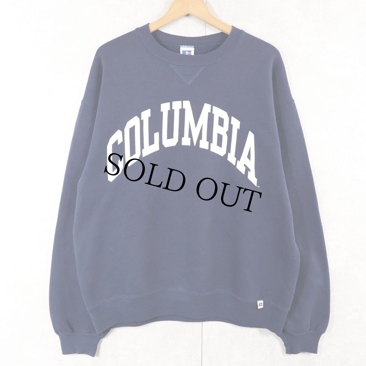 画像1: 90's RUSSELL ATHLETIC USA製 "COLUMBIA" 前V プリントスウェット NAVY L (1)