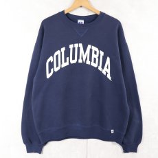 画像1: 90's RUSSELL ATHLETIC USA製 "COLUMBIA" 前V プリントスウェット NAVY L (1)