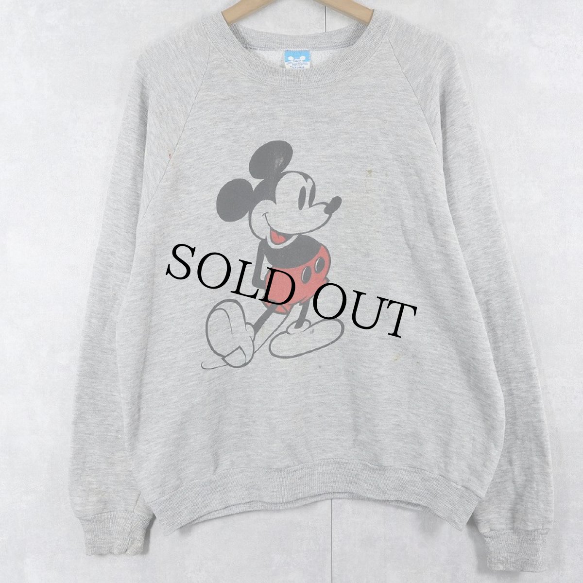 画像1: 80〜90's Disney MICKEY MOUSE USA製 白靴ミッキー キャラクタープリントラグランスウェット L (1)