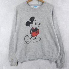 画像1: 80〜90's Disney MICKEY MOUSE USA製 白靴ミッキー キャラクタープリントラグランスウェット L (1)