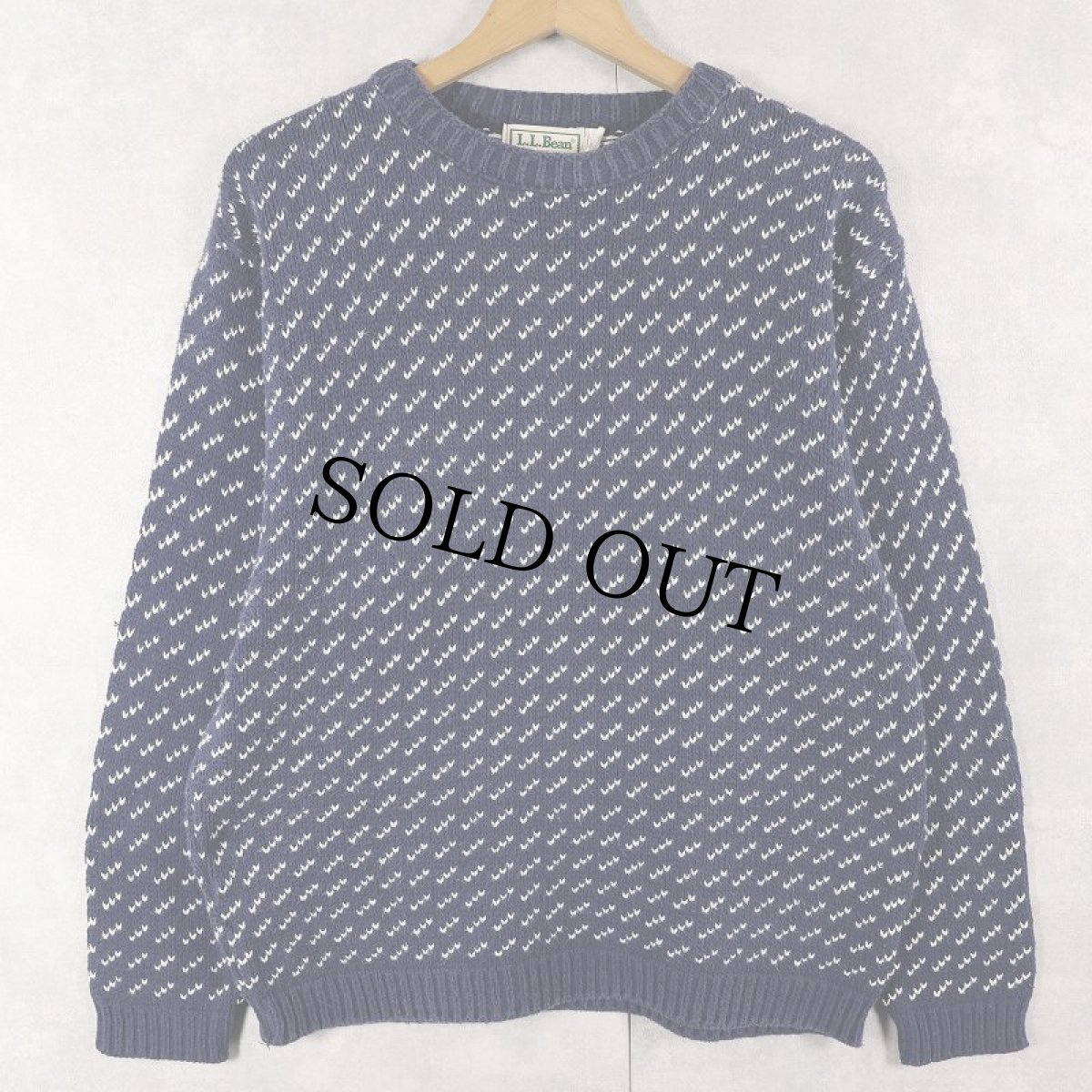 画像1: 80〜90's L.L.Bean バーズアイ柄 ウールニットセーター NAVY XL (1)