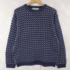 画像1: 80〜90's L.L.Bean バーズアイ柄 ウールニットセーター NAVY XL (1)