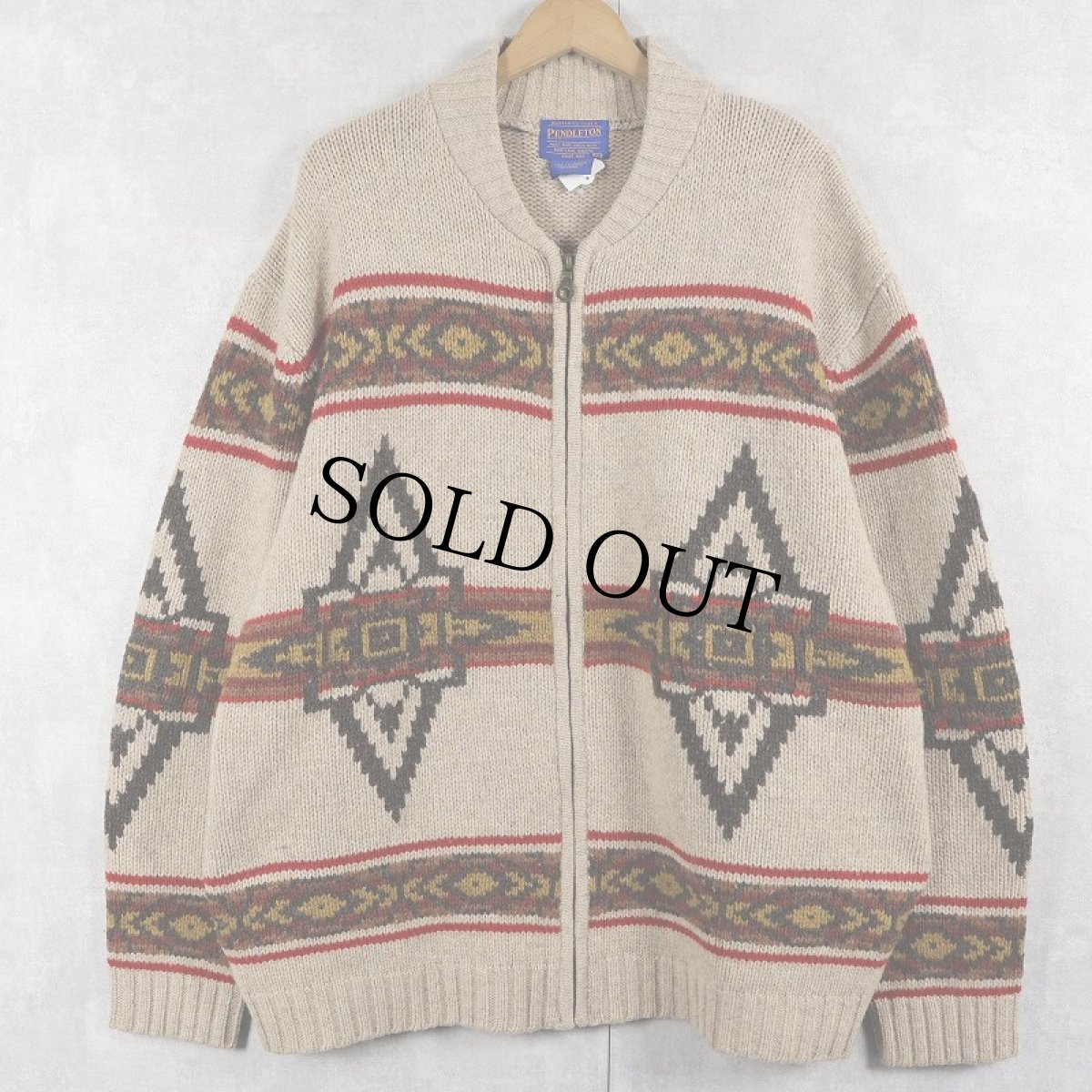 画像1: PENDLETON ネイティブ柄 ウールニットジップジャケット XL (1)