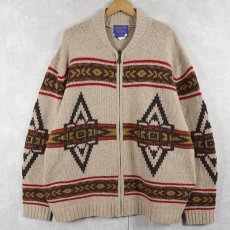 画像1: PENDLETON ネイティブ柄 ウールニットジップジャケット XL (1)