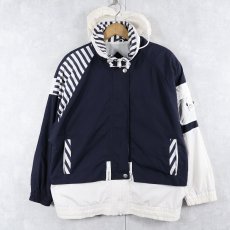 画像1: MULBERRY STREET RUSSIA製 切り替えデザイン ポリエステル×コットンジップジャケット NAVY Ｍ (1)