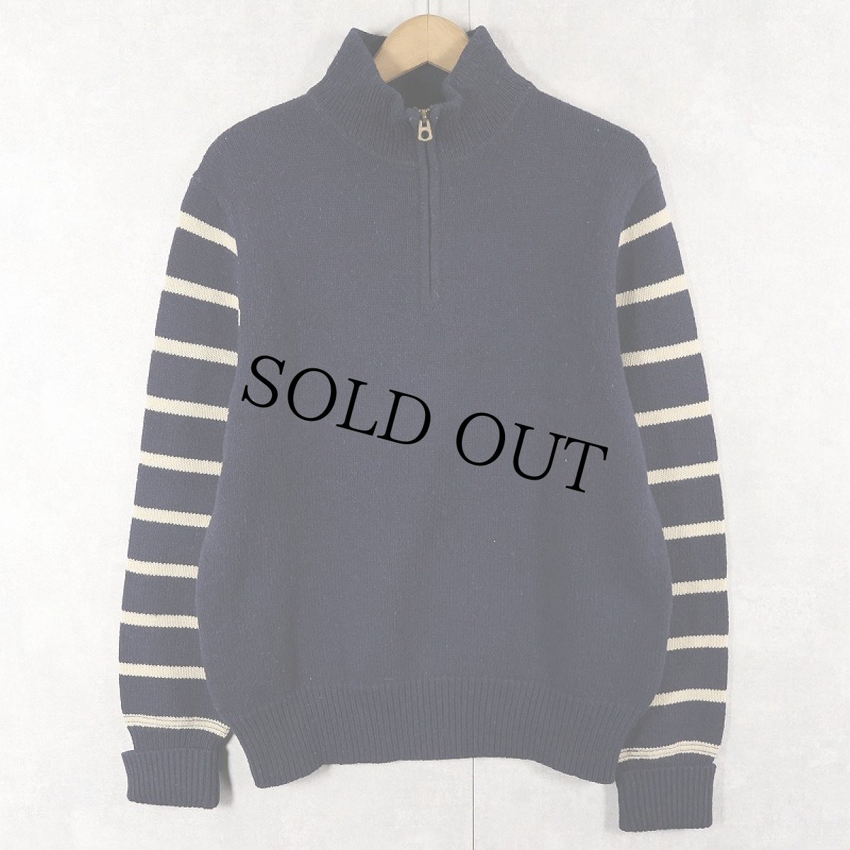 画像1: Ralph Lauren RRL ボーダーデザイン ハーフジップウールニットセーター M (1)