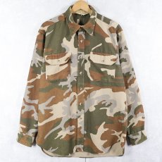 画像1: 80's Cabela's USA製 ウッドランドカモ柄 ポリエステルシャツ L (1)