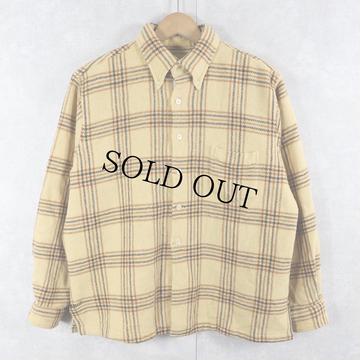 画像1: 60's チェック柄 3点留め ウールシャツ SIZE16 1/2-17 (1)