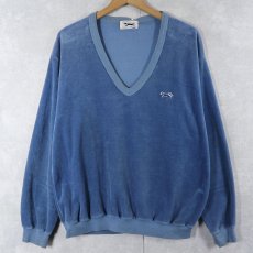 画像1: 80's JC Penney The Fox Velour Vネック ベロアスウェット XL (1)