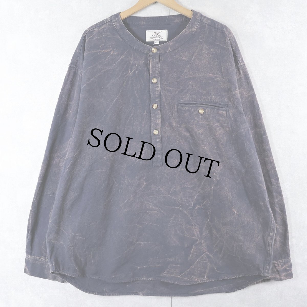 画像2: Madda Fella ブリーチデザイン ヘンリーネック コットンプルオーバーシャツ NAVY 2XL (2)