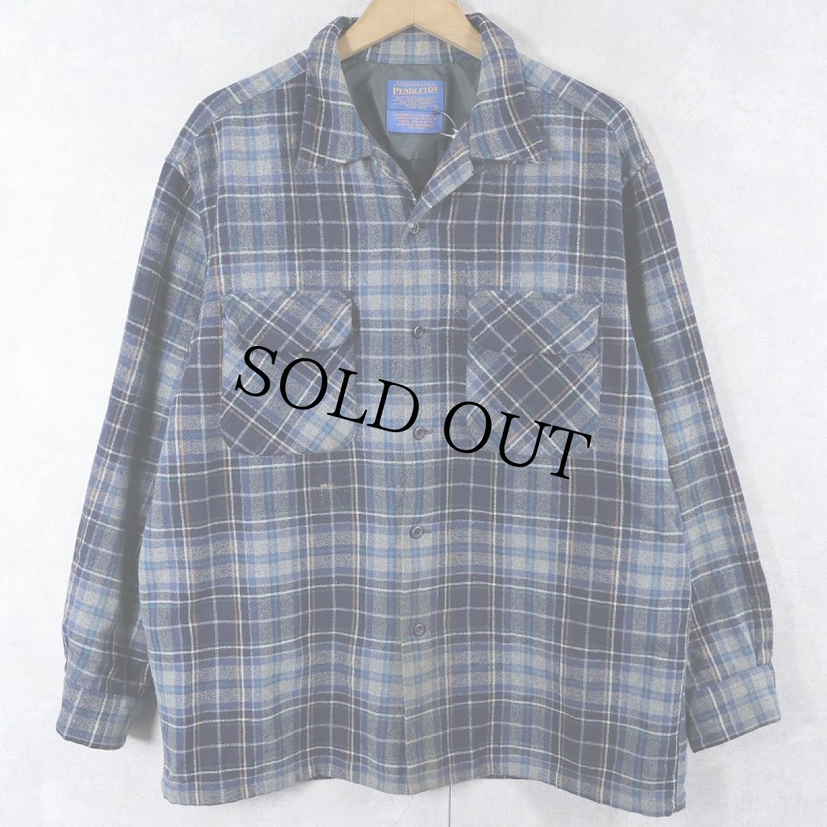 画像1: 90's PENDLETON チェック柄 ウールオープンカラーシャツ L (1)