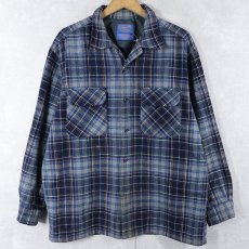 画像1: 90's PENDLETON チェック柄 ウールオープンカラーシャツ L (1)