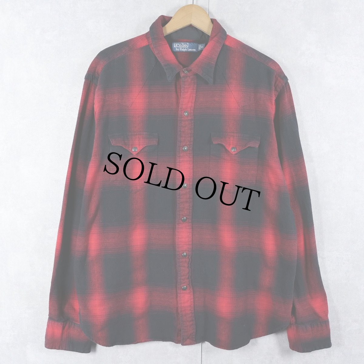 画像1: POLO Ralph Lauren オンブレーチェック柄 コットンウエスタンシャツ XL (1)