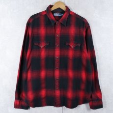 画像1: POLO Ralph Lauren オンブレーチェック柄 コットンウエスタンシャツ XL (1)