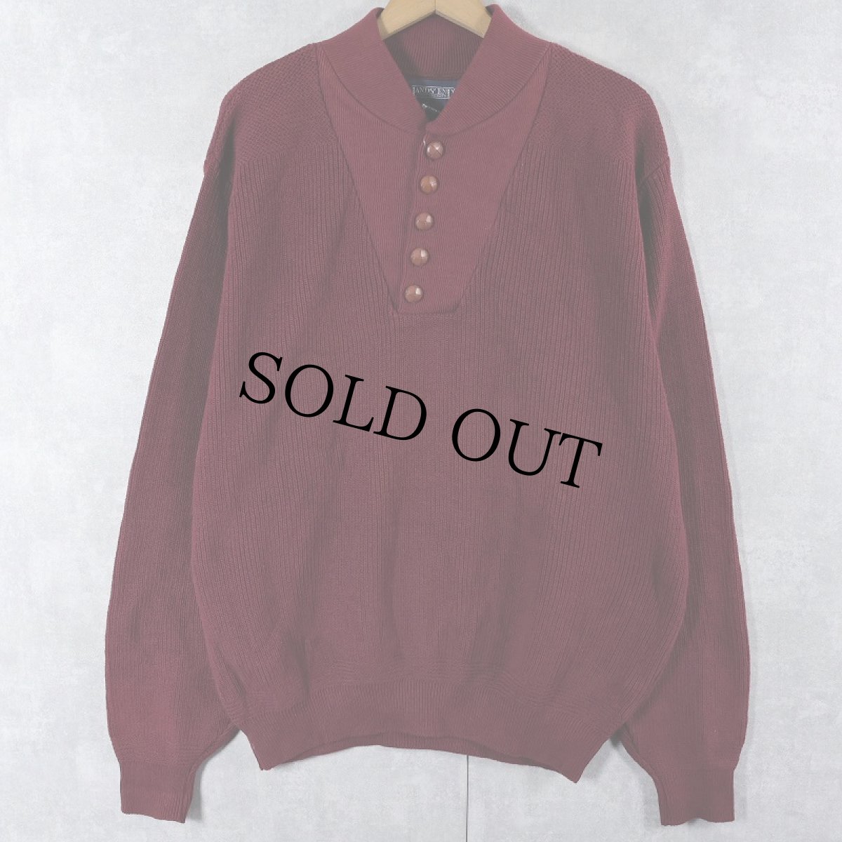 画像1: 90's LANDS' END USA製 ヘンリーネック コットンニットセーター L  (1)