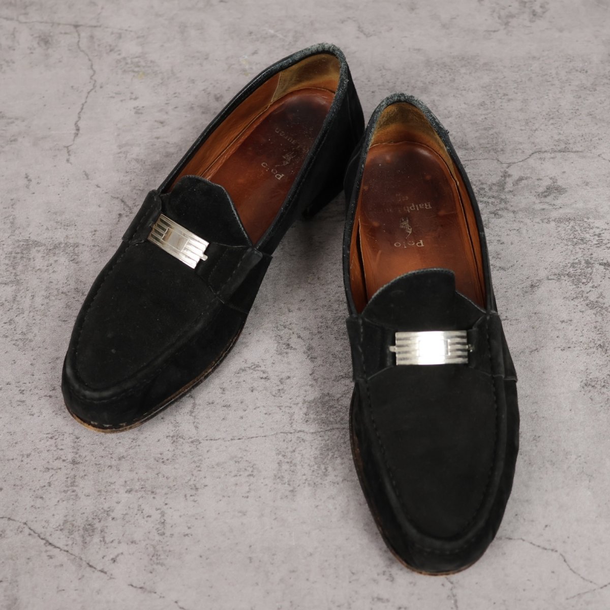 画像1: POLO Ralph Lauren スエードレザーローファー BLACK 29cm (1)