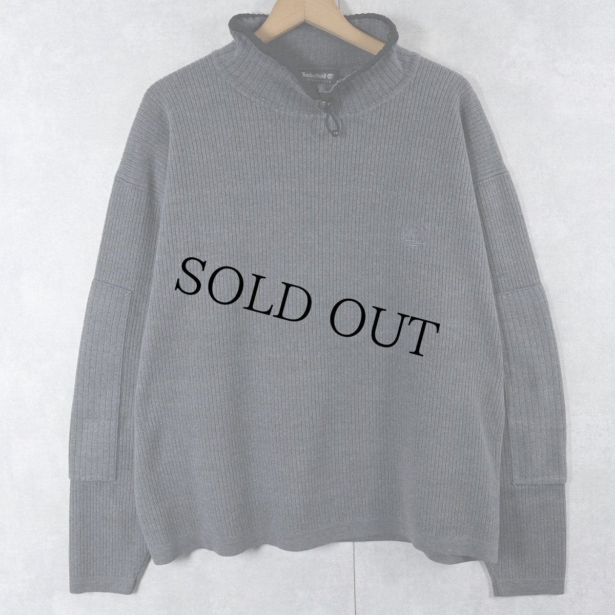 画像1: 2000's Timberland ロゴ刺繍 エルボーパッチ付き タートルネック リブニットセーター L (1)