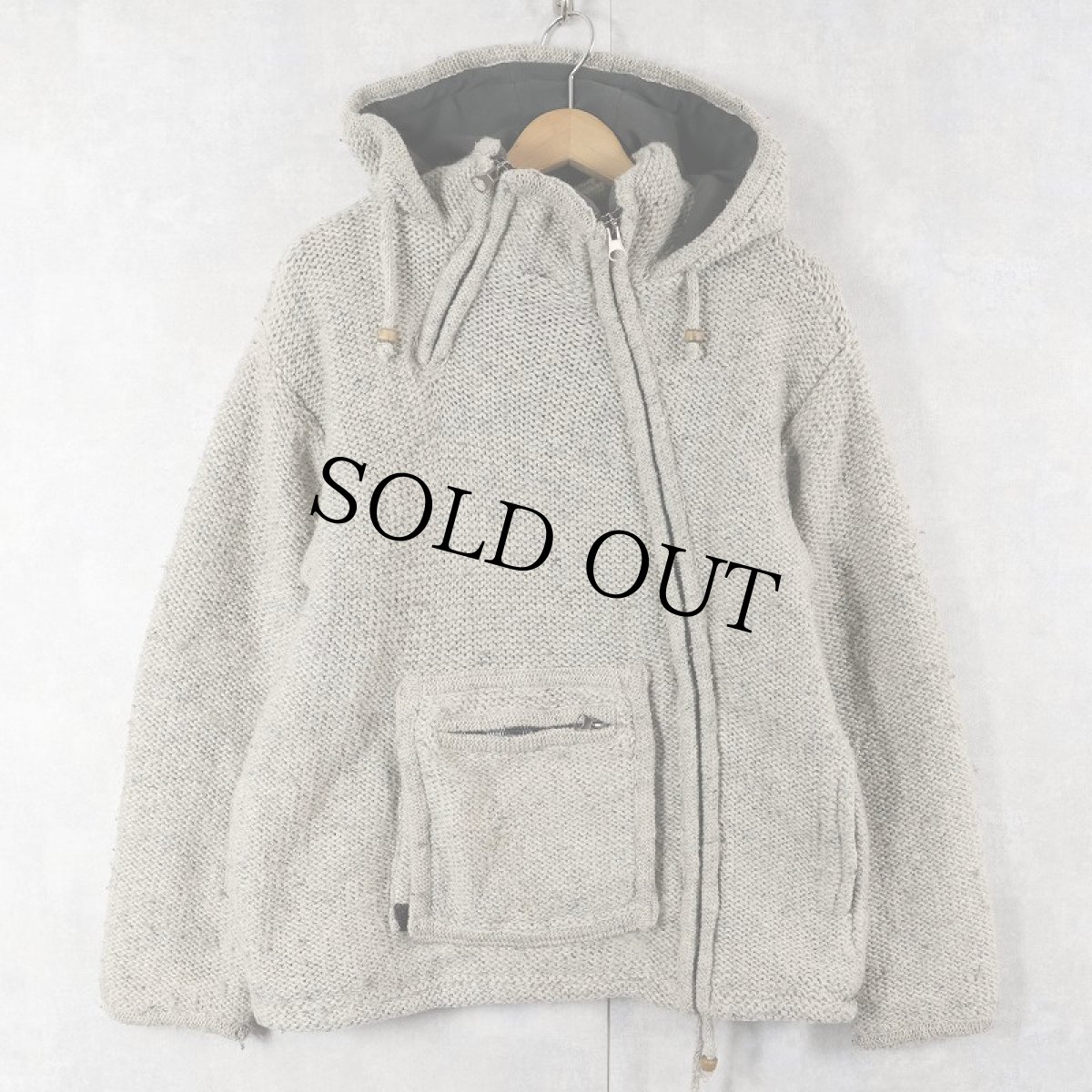 画像1: TARA NEPAL製 裏フリース デザイン ウールニットパーカー S (1)