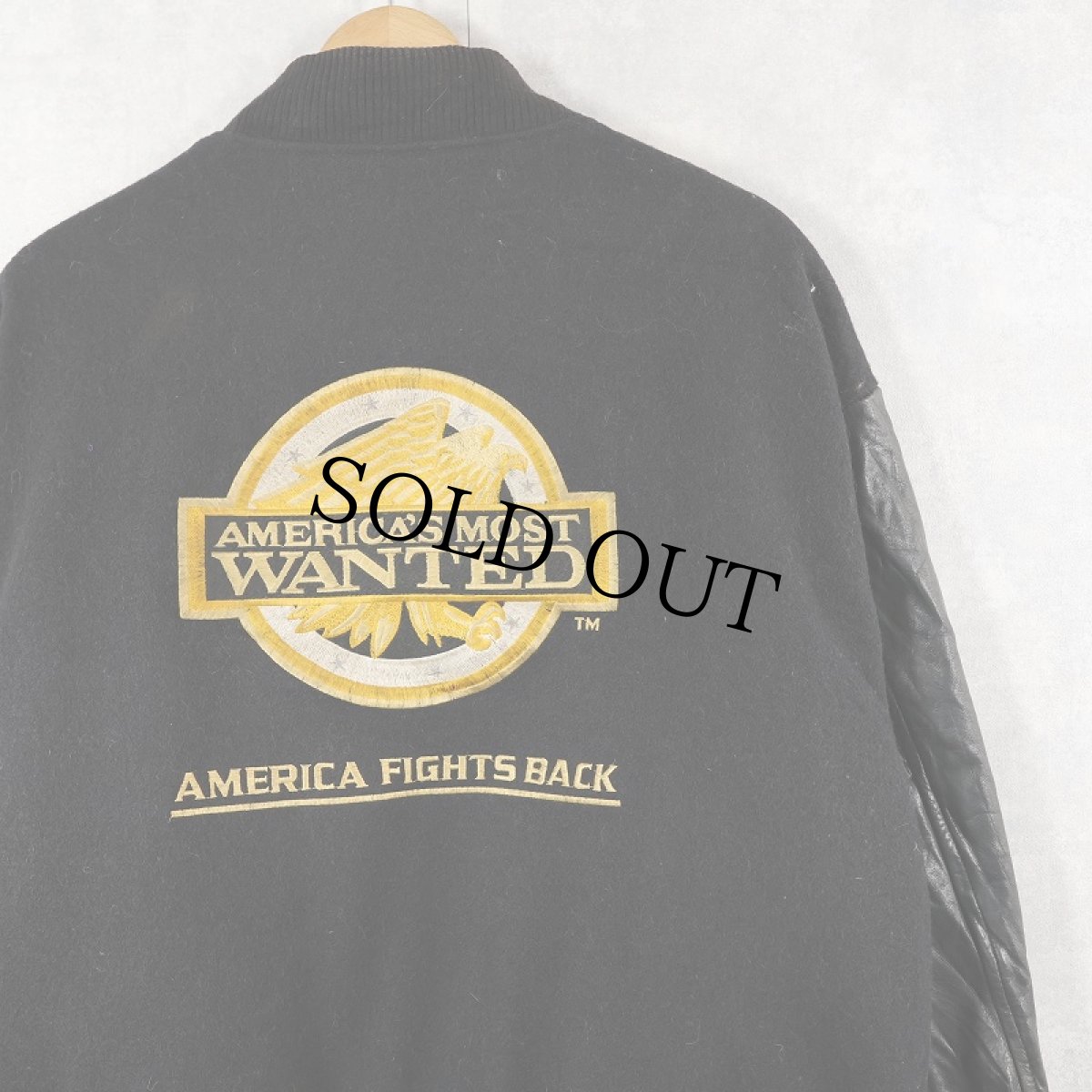 画像1: 90's America's Most Wanted USA製 テレビ番組 レザー×メルトンウール スタジャン BLACK L (1)