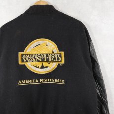 画像1: 90's America's Most Wanted USA製 テレビ番組 レザー×メルトンウール スタジャン BLACK L (1)