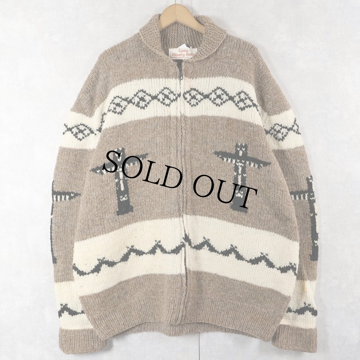 画像1: 90's Camp Kitschy Knits トーテムポール柄 カウチンニットジャケット (1)