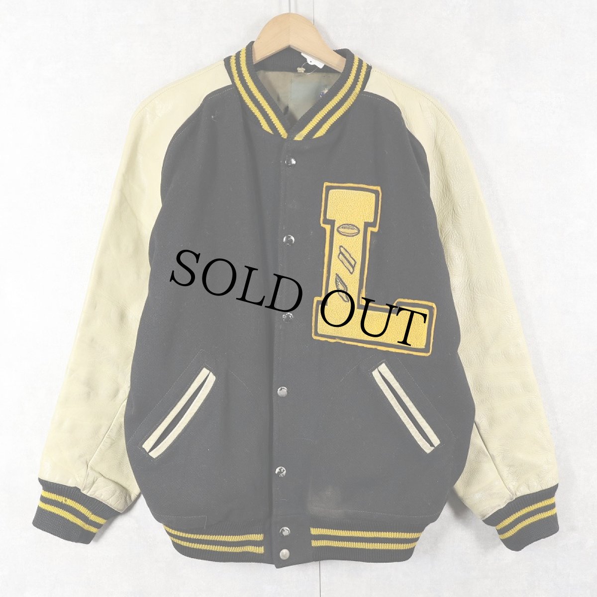 画像1: 70's Quality Knitting Co. ワッペン付き ウール×レザースタジャン (1)