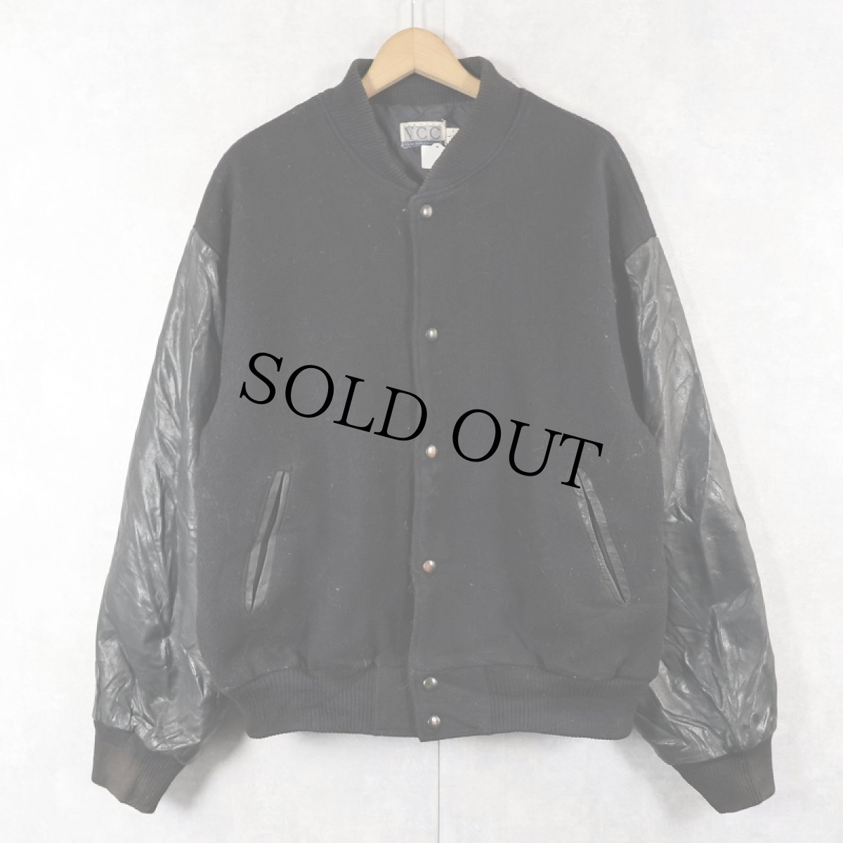 画像2: 90's America's Most Wanted USA製 テレビ番組 レザー×メルトンウール スタジャン BLACK L (2)