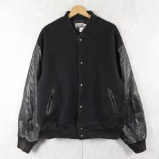 画像2: 90's America's Most Wanted USA製 テレビ番組 レザー×メルトンウール スタジャン BLACK L (2)