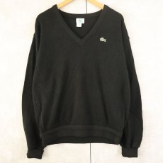 画像1: 80's IZOD LACOSTE USA製 Vネック アクリルニットセーター BLACK L (1)
