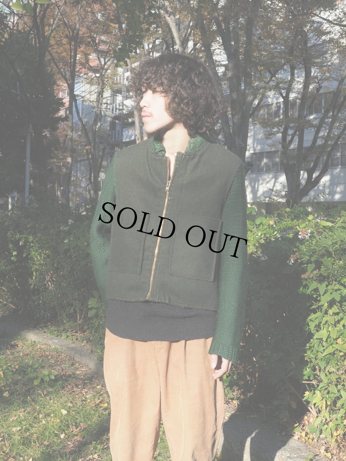 画像1: 70's〜 ニット切り替え ウールジップジャケット (1)