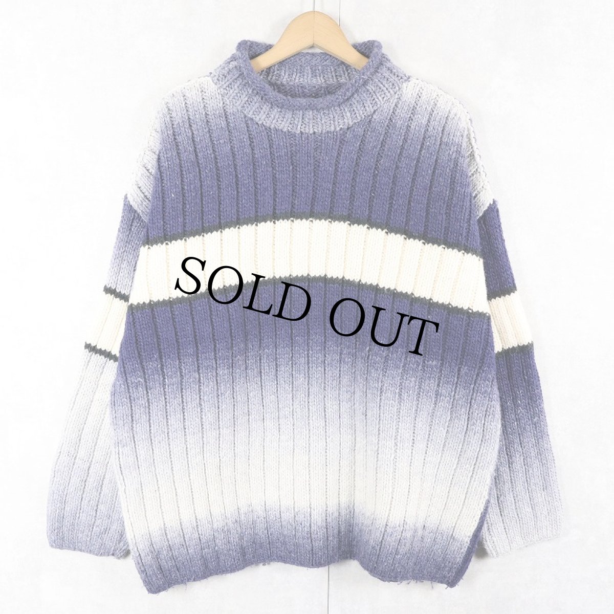 画像1: 切り替えデザイン ロールネック ウールニットセーター (1)