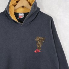 画像1: 90's NIKE CANADA製 "JUST DO IT" 刺繍付き スウェットフーディー BLACK XL (1)